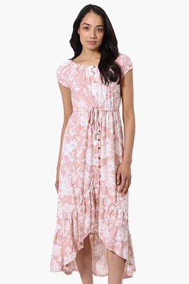 International INC Company Floral Ruffled Button Down Midi Dress