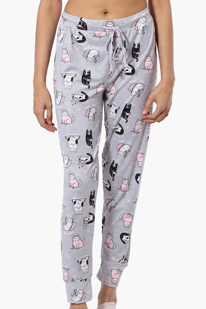 Canada Weather Gear Cat Pattern Tie Waist Pajama Bottoms