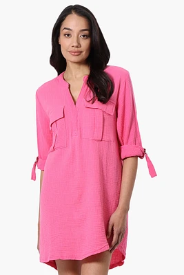 Impress Roll Up Sleeve Shirt Day Dress