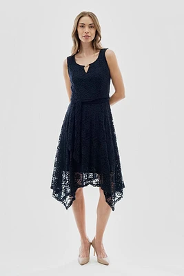 Costa Blanca Belted Lace Gold Bar Detail Cocktail Dress