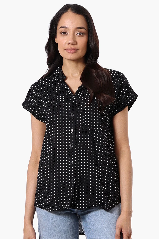 Majora Dotted Pattern Camp Collar Button Up Shirt - Black