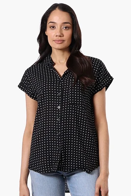 Majora Dotted Pattern Camp Collar Button Up Shirt - Black