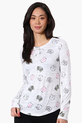 Canada Weather Gear Cat Pattern Henley Pajama Top