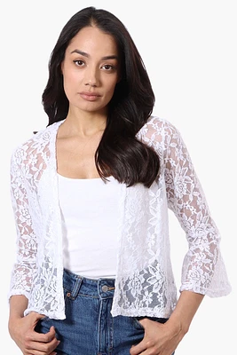 Impress Lace 3/4 Sleeve Open Cardigan - White