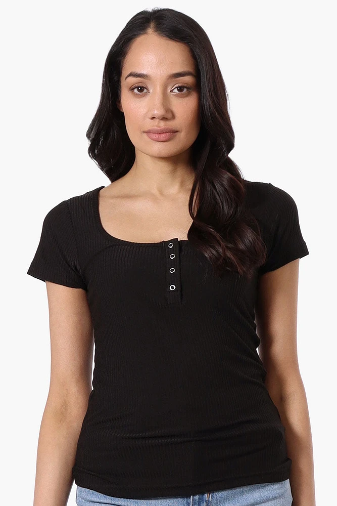 Costa Blanca Ribbed Square Neck Henley Tee