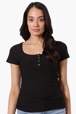 Costa Blanca Ribbed Square Neck Henley Tee
