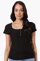 Costa Blanca Ribbed Square Neck Henley Tee