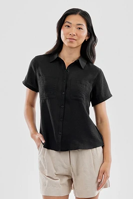 Super Triple Goose Vintage Short Sleeve Button Up Textured Shirt