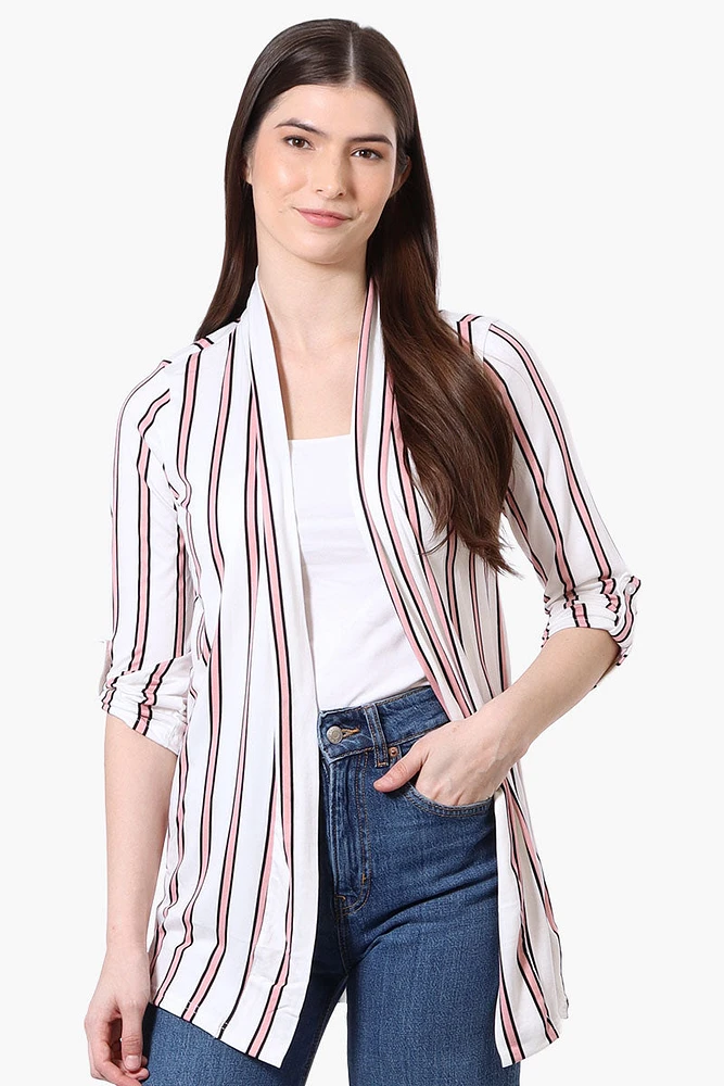 Majora Striped Roll Up Sleeve Wrap Cardigan