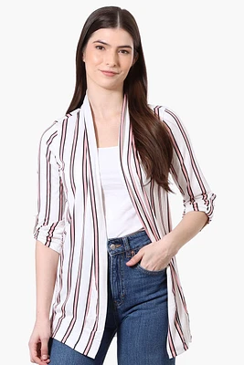 Majora Striped Roll Up Sleeve Wrap Cardigan