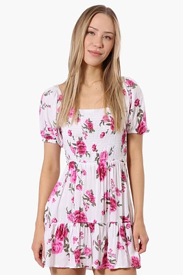 Beechers Brook Floral Puff Sleeve Smocked Day Dress