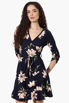 International INC Company Floral Belted Crossover Day Dress