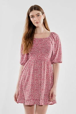 Beechers Brook Floral Puff Sleeve Smocked Day Dress