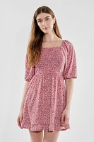 Beechers Brook Floral Puff Sleeve Smocked Day Dress