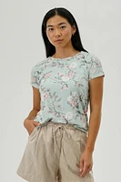 International INC Company Floral Gommet Neck Detail Tee