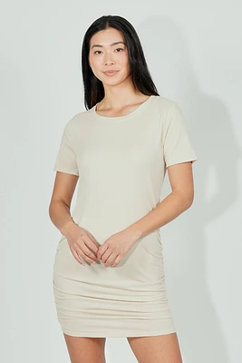 Costa Blanca Ribbed Short Sleeve Ruched Side Day Dress