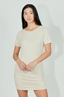 Costa Blanca Ribbed Short Sleeve Ruched Side Day Dress