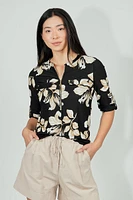 Beechers Brook Floral Roll Up Sleeve Half Zip Blouse