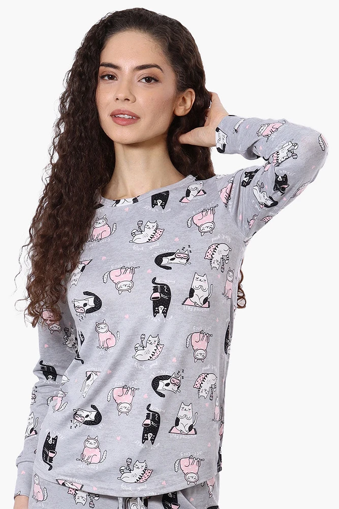 Canada Weather Gear Cat Pattern Crewneck Pajama Top