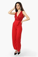 Limite Belted Sequin Top Jumpsuit