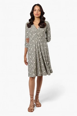 Beechers Brook Floral Crossover Button Up Sleeve Day Dress