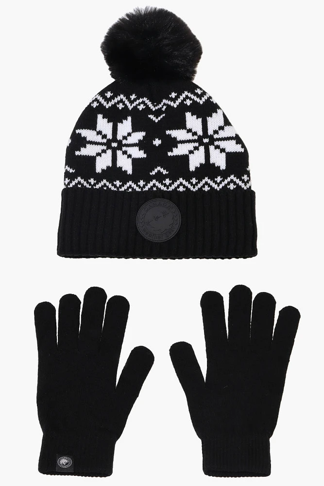 Canada Weather Gear Gloves Festive Pom Pom Hat Set - Black