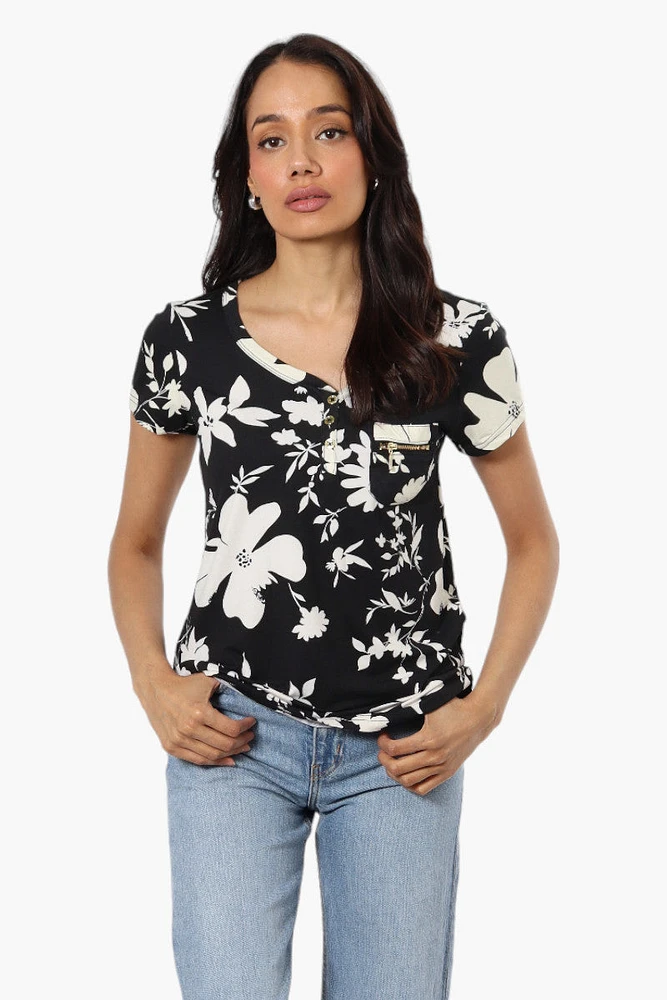 Majora Floral Cap Sleeve Henley Tee