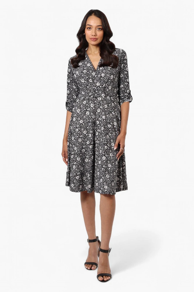 Beechers Brook Floral Crossover Button Up Sleeve Day Dress