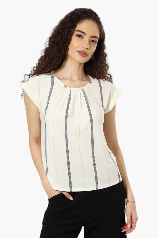 Beechers Brook Striped Zip Shoulder Blouse