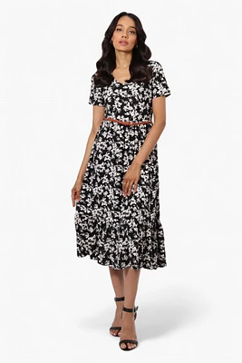 International INC Company Floral Belted Short Sleeve Maxi Dress