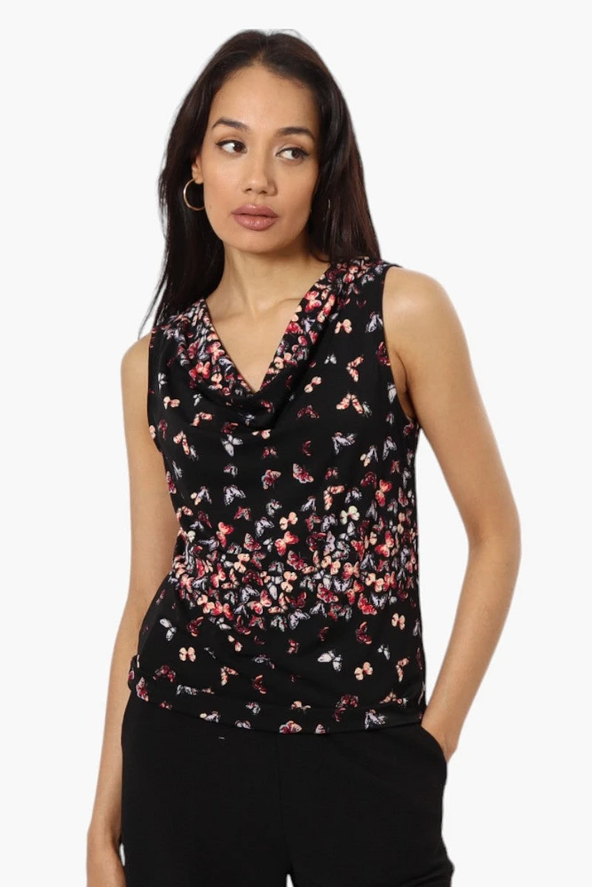 Impress Butterfly Pattern Cowl Neck Tank Top