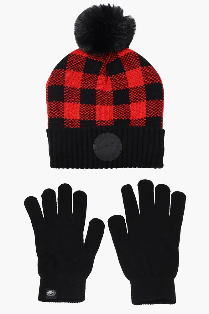 Canada Weather Gear Gloves Pom Pom Hat Set