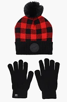 Canada Weather Gear Gloves Pom Pom Hat Set