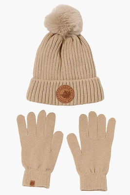 Canada Weather Gear Gloves Pom Pom Hat Set