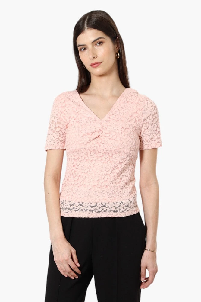 Limite Lace V-Neck Short Sleeve Shirt