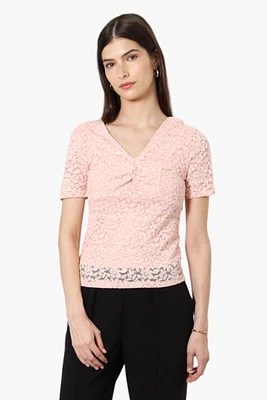 Limite Lace V-Neck Short Sleeve Shirt