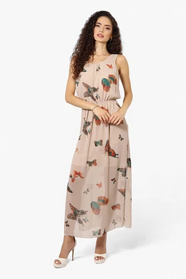 Limite Butterfly Pattern Sleeveless Tank Maxi Dress
