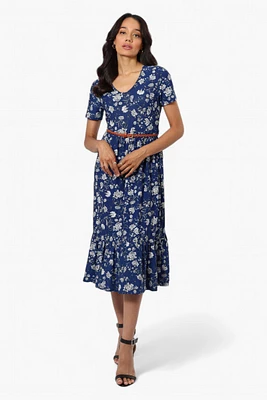 International INC Company Floral Belted Short Sleeve Maxi Dress