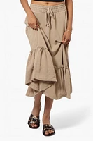 Urbanology Solid Tie Waist Tiered Skirt