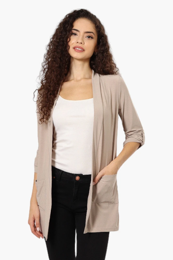 International INC Company Roll Up Sleeve Open Wrap Cardigan