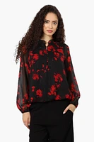 Limite Patterned Sheer Sleeve Chiffon Blouse