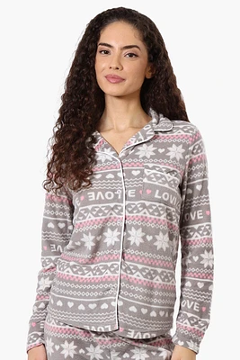 Canada Weather Gear Love Pattern Button Down Pajama Top