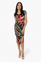 International INC Company Leaf Pattern Cap Sleeve Midi Dress