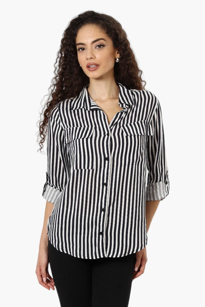 Beechers Brook Striped Roll Up Sleeve Blouse