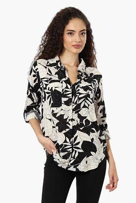 Beechers Brook Floral Roll Up Sleeve Blouse