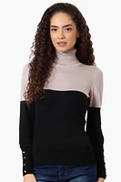 International INC Company Colour Block Turtleneck Pullover Sweater