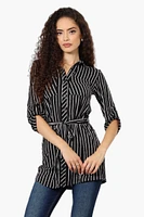 Urbanology Belted Striped Button Down Shirt