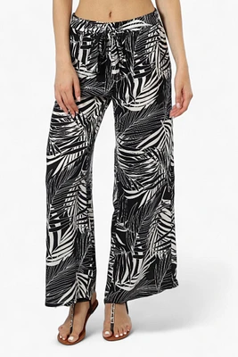 Beechers Brook Leaf Pattern Belted Palazzo Pants