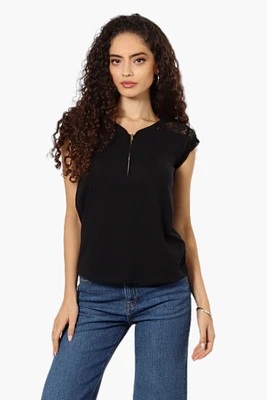 Majora Half Zip Lace Shoulder Tee