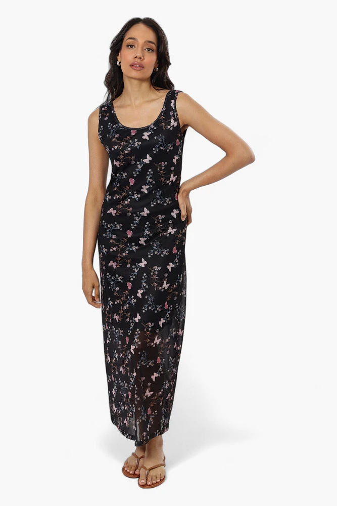 Majora Butterfly Pattern Mesh Maxi Dress